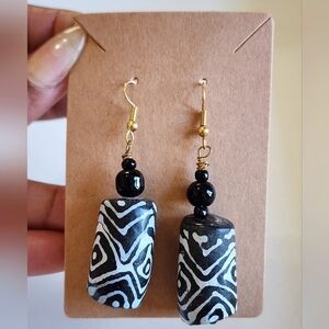 African Ethnic Black & White Geometric Hook Earrings